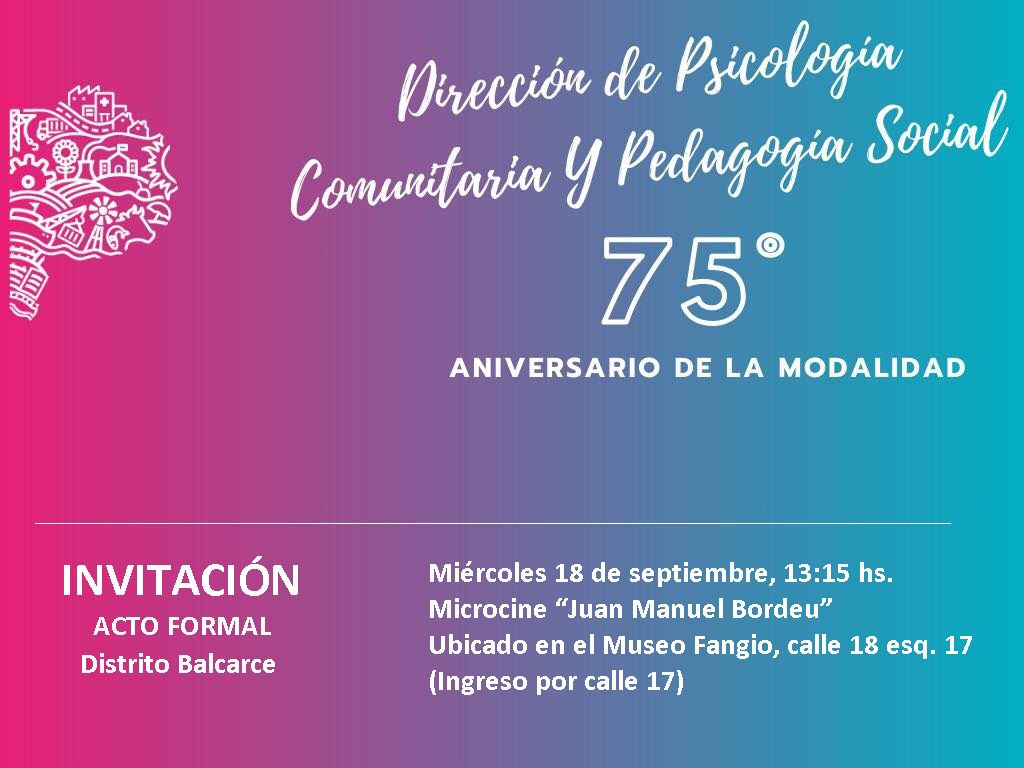75° ANIVERSARIO DE LA CREACIÓN DE LA MODALIDAD DE PSICOLOGÍA COMUNITARIA Y PEDAGOGÍA SOCIAL